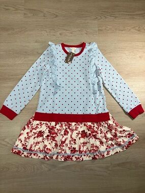 Matilda Jane Heart to Heart Dew Drop Mixed Print Sweatshirt Dress Size 12 NEW